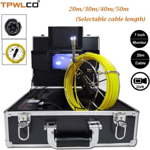 20-50m 7inc Display Pipe Inspection Camera Endoscope System 8GB Card With DVR Function 17mm Industrial Pipeline Camera Head