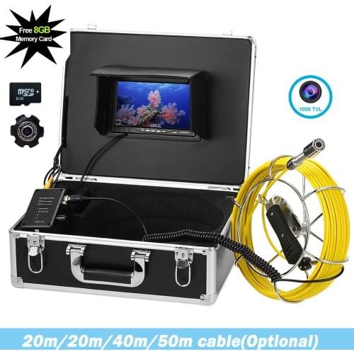 7'' Screen Pipe Sewer Inspection Video Camera With Video Recording Function 23mm 1000TVL Camera 20M/30M/40M/50M Cable
