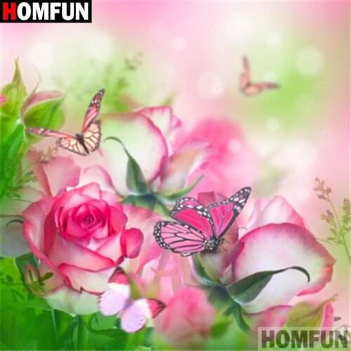 HOMFUN Full Diamond Embroidery Diy 5D Diamond Painting Cross Stitch "Flower butterfly" Full Drill Home Room Decor A20038
