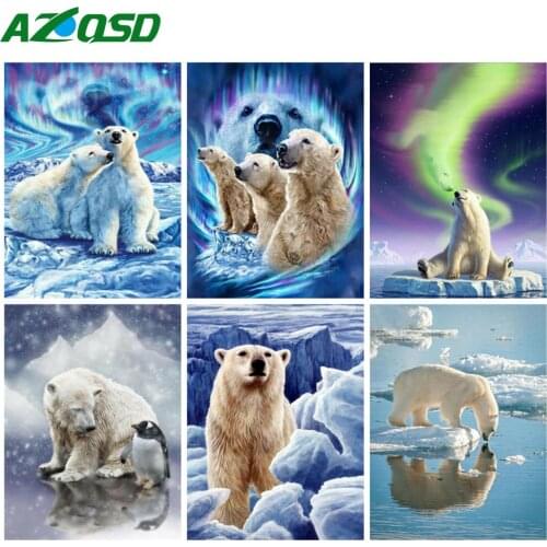 AZQSD 5d Diamond Painting Bear Polar Handmade Aurora Diamond Mosaic Winter Animal Home Decor 5d Diy Picture Of Rhinestones Gift