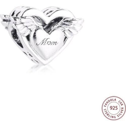 Mothers Day 2021 Fits Pandora Bracelet 925 Sterling Silver Angel Wings & Mum Charms Beads for Jewelry Making DIY Gift Kralen