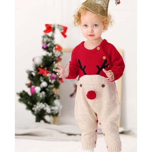 Baby Rompers Autumn Kids Cartoon Fawn Boy Girl Knitted Sweaters Toddler Winter Long Sleeve Clothing Infant Jumpsuit Unisex 6-24M
