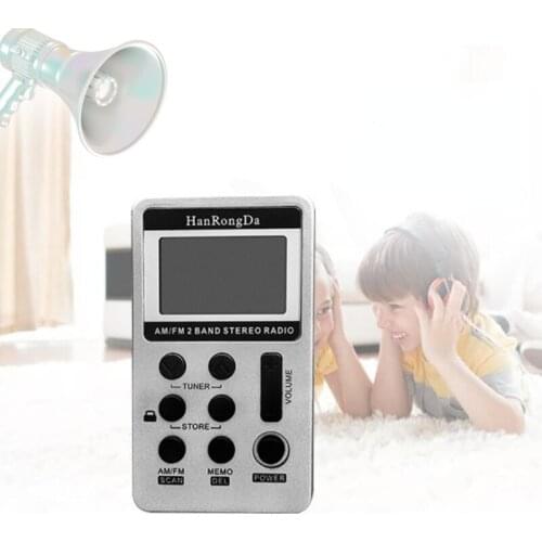 Pocket Radios AM FM Digital Radio 2 Band Stereo Receiver Portable Mini Radio with Headphones 1.5in LCD Screen HRD-103