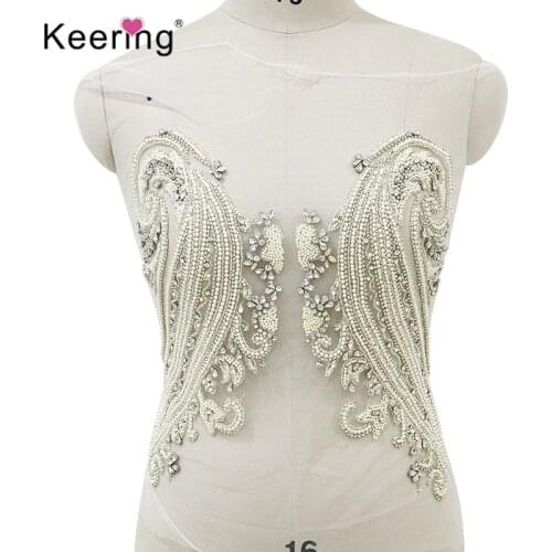 Keering white pearl bodice applique for wedding dress WDP-281