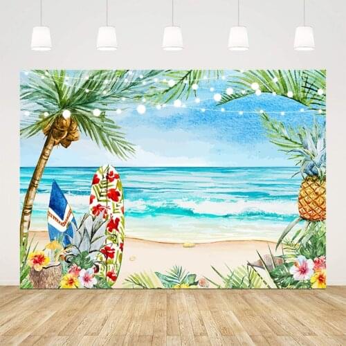 Summer beach background cocount tree backdrop for photography oil painting newborn photo shoot surfboard photographic video