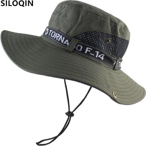 SILOQIN 2021 New Summer Mens Panama Bucket Hat Breathable Mesh Fishing Cap Wind Rope Fixed Sunscreen Beach Hat Men Climbing Hat