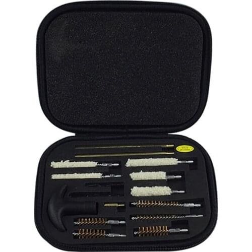 16pcs/set Gun Cleaning Set Barrel Brass Rod Handguns 22-45 Compact Zippered Case Hold Clean Tools Slotted Tips Swab Brush Handle