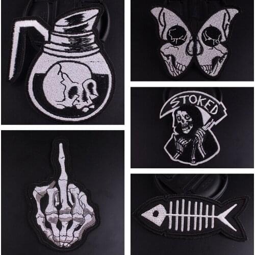 Embroidery Patch Skull Black and white Patch Iron On Patch For Clothing DIY Sewing Supplies Decorative Patches On Clothes Decor