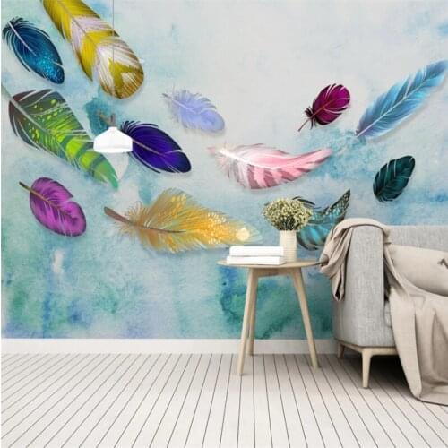 Custom Mural Wallpaper Minimalism Fashion Color Hand Painted Feather Texture Art Background Wall Painting