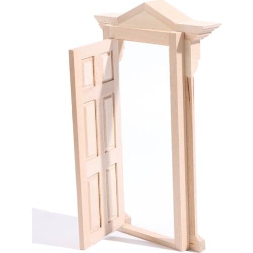 New Arrival Unpigmented 1:12 Scale Dollhouse Miniature Wood Door DIY Furniture Decor Toy