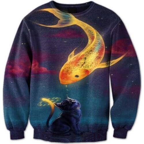 New Fashion World Peace Underwater & Earth Cat & Fish Brings Love Peace 3D Print Hooded Sweatshirts Size S-7XL