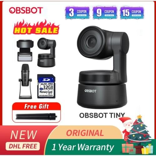 OBSBOT Tiny AI Powered PTZ Webcam Full HD 1080p Video Conferencing Recording and Streaming Black Live broadcast