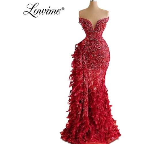 Feather Mermaid Women Party Dress Formal Evening Gowns 2020 Elegant Prom Dresses Dubai Arabic Middle East Women Evening Wear