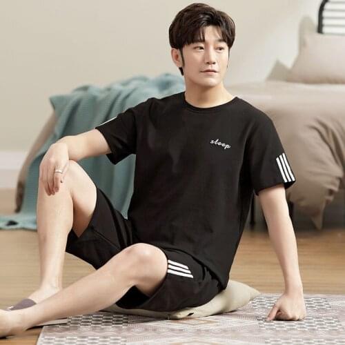 Pullover Short Sleeve Pants Pajama 6535 Cotton Summer Boy Man Jammies O-Neck Home Cozy Casual Sleepwear Nightwear Pyjamas HDE