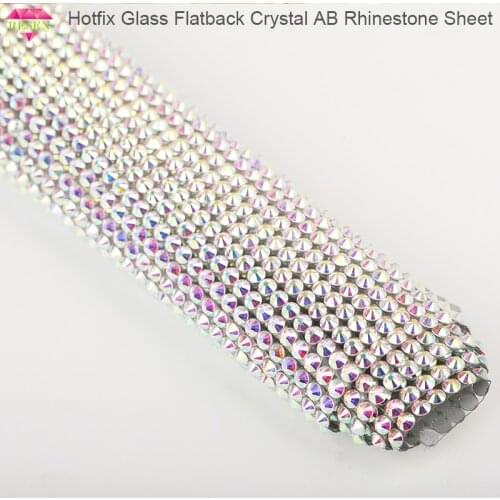 RESEN 24x20/24x40cm Hotfix Crystal AB Flatback Rhinestone Sheet Glass Rhinestone Crystal AB With Glue Iron On Party Decoration