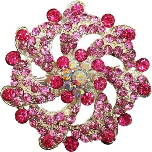Pink Fashion Flower Hot Christmas Brooches Jewelry Rhinestone Brooch Wedding Clip BRO02