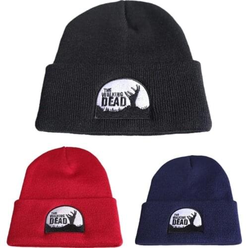 The walking death Dead Hat Cap Hat Winter Warm Beanie Hip Hop Embroidered Dustin Black Red Knit Cap Hat Cosplay Gift