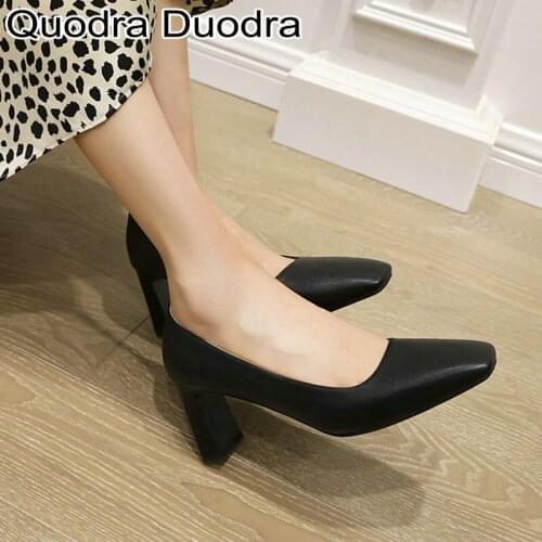 New shoes Womens Pumps chunky thick high heels square toe casual Big Size 48 46 34 fashion All Match slippers basic solid lady