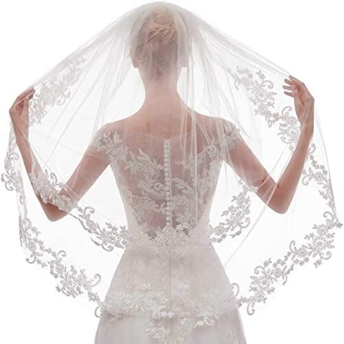 Womens Short 2 Tier Lace Wedding Bridal Veil With Comb