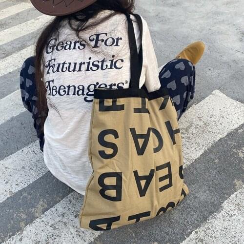 Cloth Canvas Casual Tote Shoulder Bag Letter Print Ladies Handbag Bags Big Shopping Travel Bag For Women 2021 New
