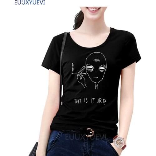 Women T-Shirts Harajuku Shirt Cotton O Neck Short Sleeve Short Casual T Shirt Character Smocking Letter BUT IS IT ART Top EUU-43