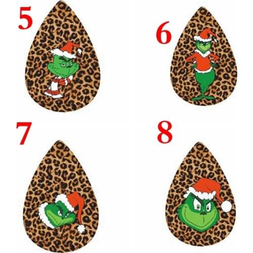 Leopard Print Leather Teardrop Earrings For Grinch Baseball Lips Animal Print