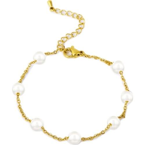 Luxury Simulation Pearl Bracelets & Bangles For Women Beads Chain Stainless Steel Bracelet Female Jewelry Accessories Gift