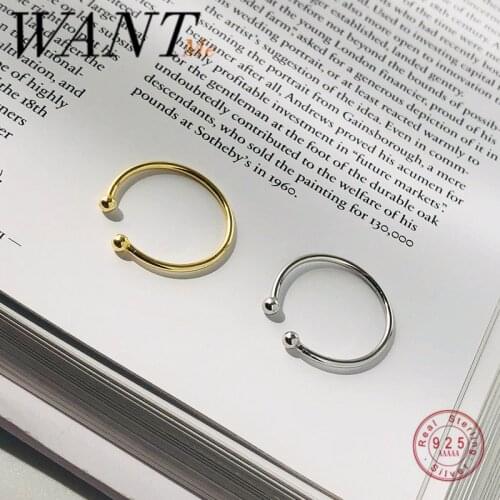 WANTME Korean Real 925 Sterling Silver Minimalist Double Bead Opening Finger Ring for Women Chic Party Jewelry Accessories 2020