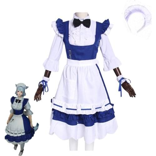 Game Final Fantasy XIV FF14 Blue Maid Dress Halloween Carnival Cosplay Costume Women Sexy Dress Servant Uniforms Custom Made