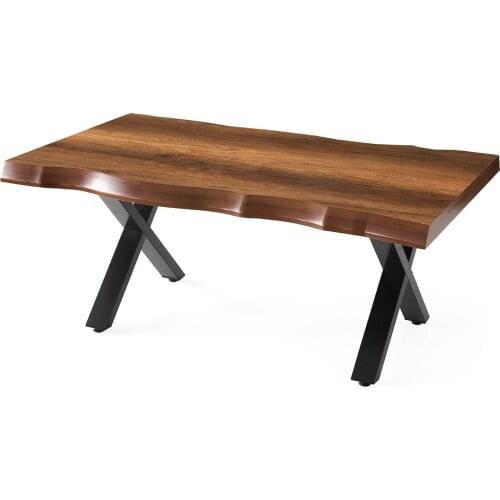 COFFEE TABLE MODERN CROSS-LEG COFFEE TABLE NATURAL LOOK OF MDF. CROSS METAL FOOT. REAL WOOD IMAGE