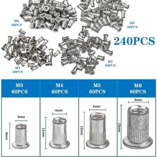 240PCS M3/M4/M5/M6 Rivet Nut Aluminum Rivnut Flat Head Threaded Rivet Insert Nutsert Cap Rivet Nut Assorted kit