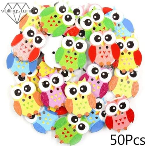50Pcs 20x23mm Mixed Owl Button Cartoon Wooden Buttons For Clothing 2-Holes Animal Buttons Scrapbooking DIY Crafts For Children