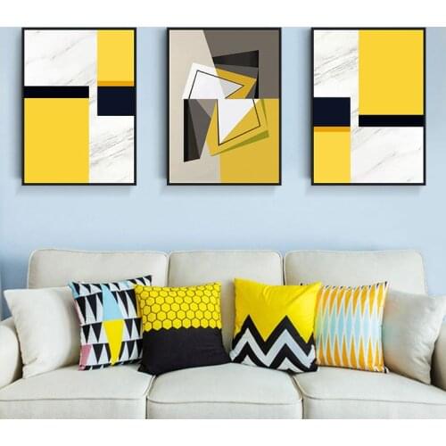 Geometric yellow abstract art canvas wall painting North Europe poster corridor living room decoration painting modern home deco