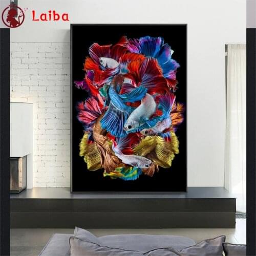 Diamond Embroidery Modern art, colorful fish Picture Of Diamond Painting Full Square round drill Mosaic Cross Stitch Wall Art