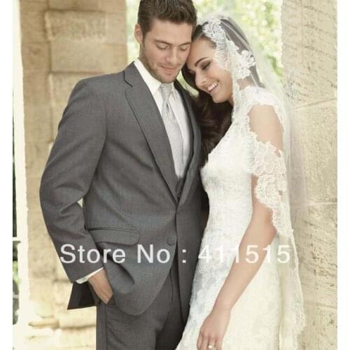 FREE SHIPPING/custom made High quality cheap Grey suits Notch Lapel Groom wear Tuxedos Side Slit Groomsmen Men Wedding dress
