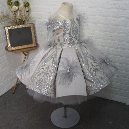Real Picture Glitter Baby Girls Puffy Gown Princess First Birthday Party Gown New Year 1-14Y Photography Props