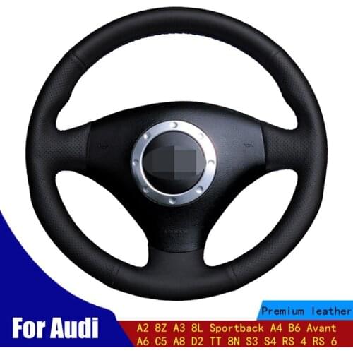 Car Steering Wheel Covers Black PU Artificial Leather For Audi A2 8Z A3 8L Sportback A4 B6 Avant A6 C5 A8 D2 TT 8N S3 S4 RS 6