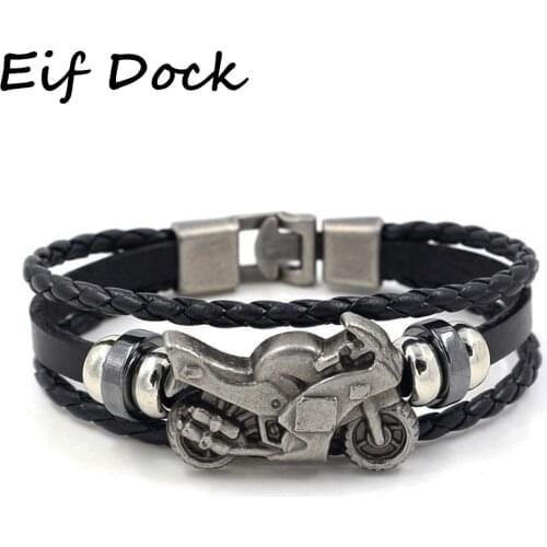 Eif Dock Vintage Leather Bracelet Men Motorcycle Multilayer Braided Warp Bracelet Punk Jewelry Pulseira Masculina Dropshipping