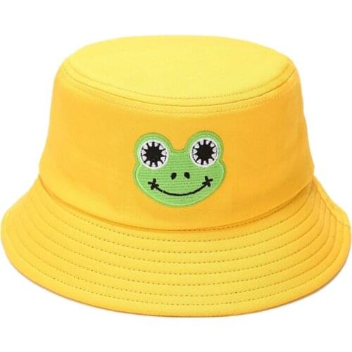 Cotton Cartoon Frog Labeling Fisherman Hat Bucket Hats Wide Brim Cap Hat Wide Brim Foldable Basin Hat Sunprotect Couple