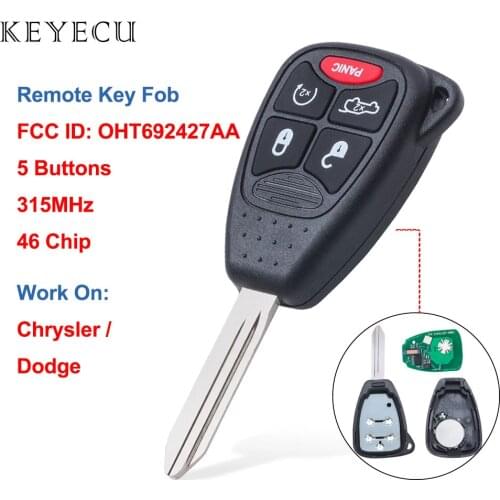 Keyecu OHT692427AA 5 Buttons Remote Car Key Fob 315Mhz for Chrysler/JEEP/DODGE 300 200 Sedan Aspen Sebring with 46 Chip