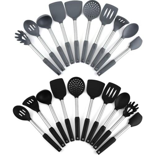 Kitchenware Cooking Utensils Set Grey Heat Resistant Kitchen Non-Stick Cooking Utensils Black Baking Tools