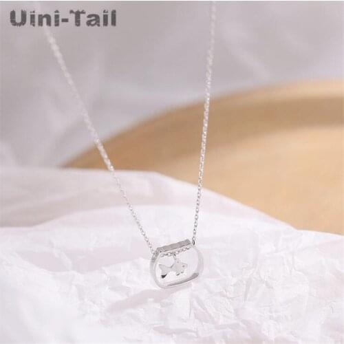 Uini-Tail hot new 925 sterling silver simple cute fish pendant necklace temperament fashion sweet original design clavicle chain