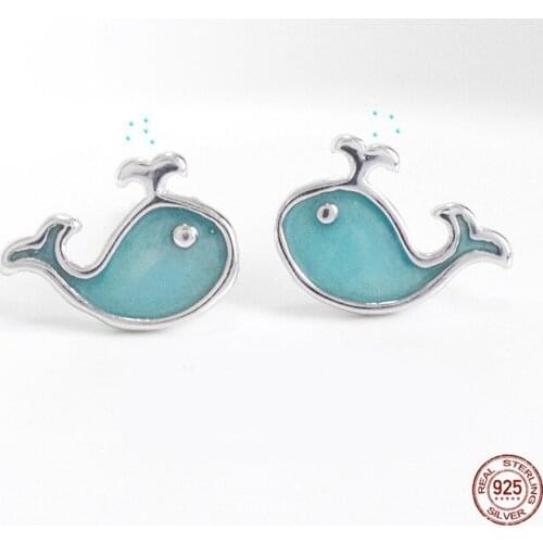LKO 925 Sterling Silver Creative Blue Whale Fish Earrings Gifts For Girlfriend Fashion Charming Jewelry New Hot Sale Ear