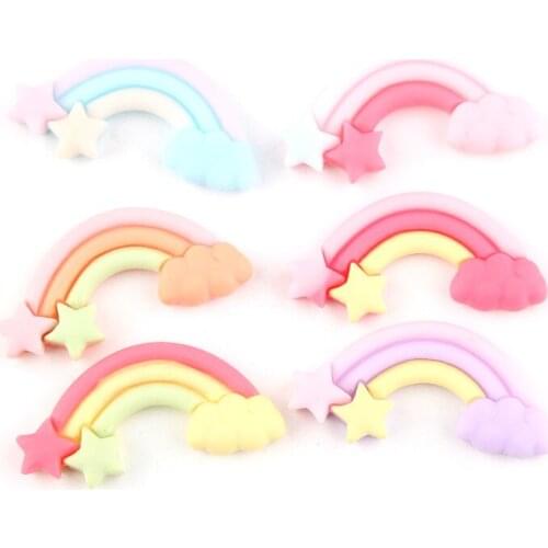 Mini order 10pcs 35*18mm Colorful Stars Rainbow Polymer Clay Resin Cabochon Ornament Accessories Charm Sticker Patch DIY Buttons