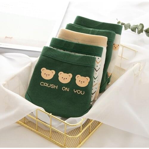 Cartoon Panties Animals Bears Printing Funny Women Sexy Underwear For Menstruation Girl Comfortable Briefs Lingerie Green Thongs