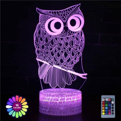 Acrylic Table Lamp Owl Eagle Bird Figure For Home Room Decor LED 3D Light Holiday Gift Night Lights