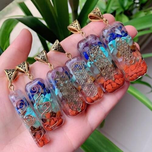 New Reiki Healing Colorful Chips Stone Natural Chakra Orgone Energy Pendant Necklace Pendulum Amulet Orgonite Crystal Necklace