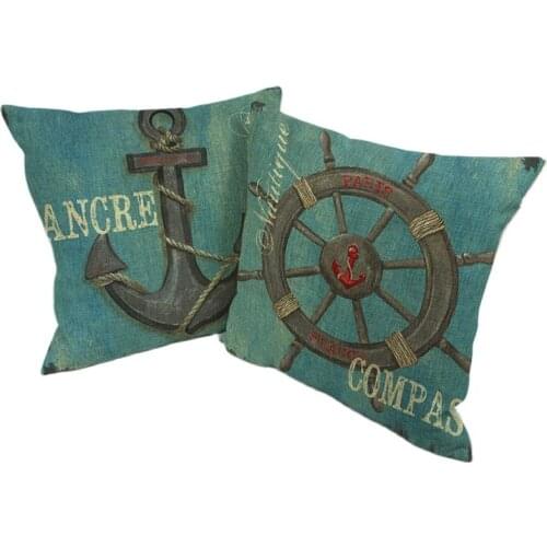 New Ocean Design Marine Coastal Cushion Cover Blue Compass Pillowcase Red Anchor Ancre Pillow Cover Home Decorative Pillow Case