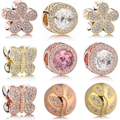 Dazzling Daisy Openwork Radiant Hearts Butterfly Leaves Clip Charm 925 Sterling Silver Beads Fit Pandora Bracelet DIY Jewelry