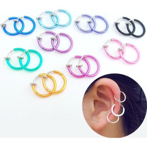 Sale 1Pair Multicolors Small Simple Circle Earrings for Women Men Fake Lips Ear Nose piercing Unique Exquisite Ear Clip